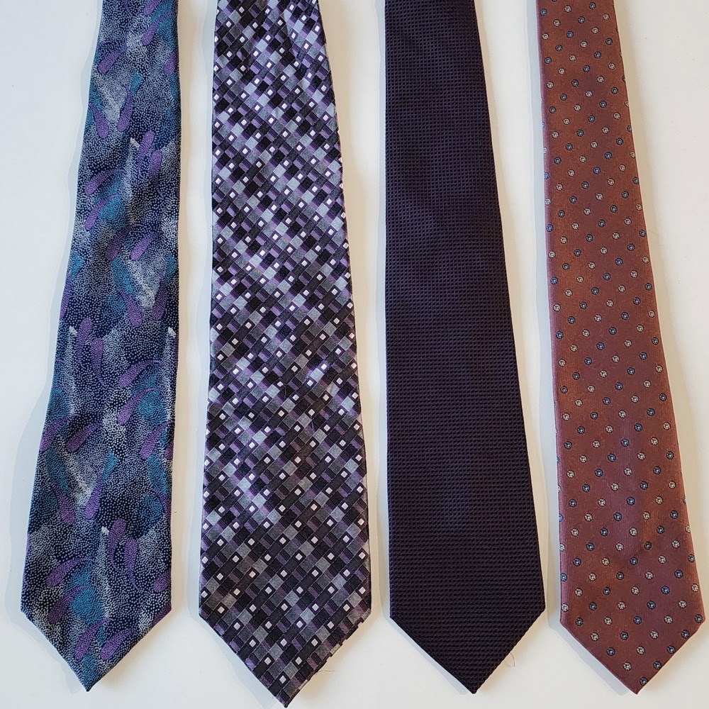 Bill Blass Philippe Jacobe Silk Necktie Bundle Lot Purple Brown Pattern Office